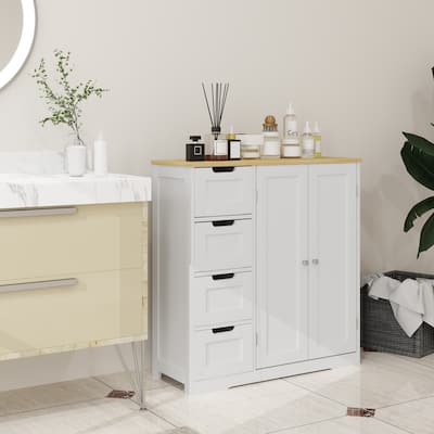 HOMCOM Bathroom Cabinet, Bathroom Floor Cabinet with Adjustable Shelf, Freestanding Storage Cabinet