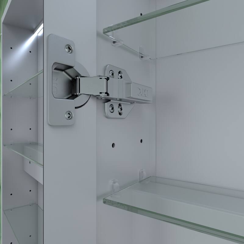 GDFStudio - Delmar Modern Aluminum LED Lighted Medicine Cabinet with Mirror Anti Fog and Digital Clock