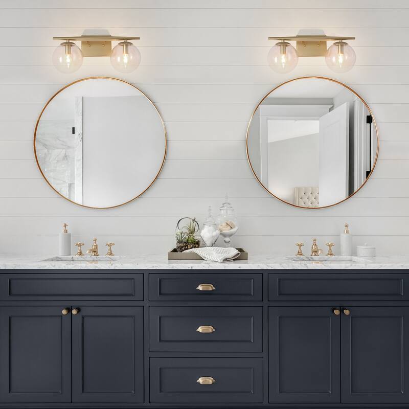 Modern Gold Bathroom Vanity Lights, 2-light Transitional Wall Sconces with Globe Glass - L 16.5"x W 6.5"x H 8"