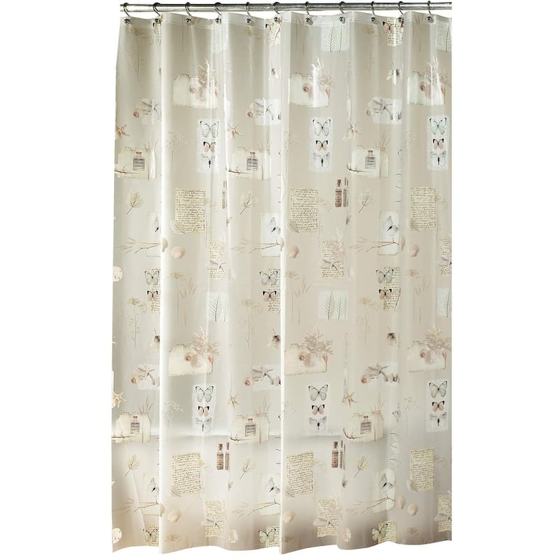 70" x 72" Floral and Butterfly Pattern Beige Shower Curtain
