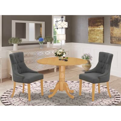 HomeStock 3-Piece Round Natural Oak Finish Solid Wood Top Dining Table with 2 Parson Chairs with Drop Leaf
