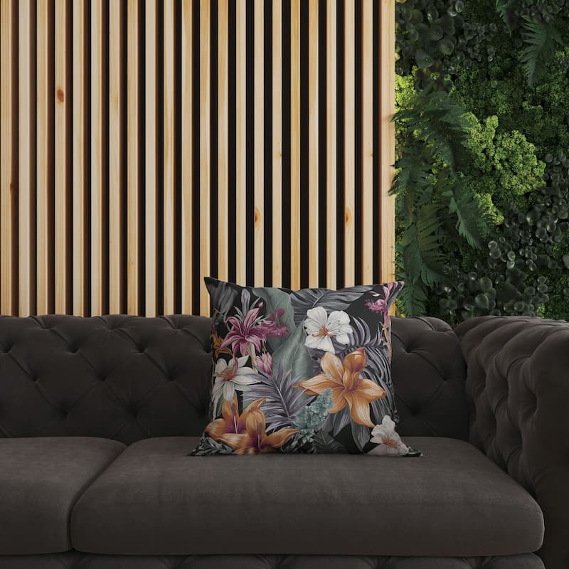 Black And Multi Rainforest Reverie Indoor/Outdoor Throw Pillow Zipper