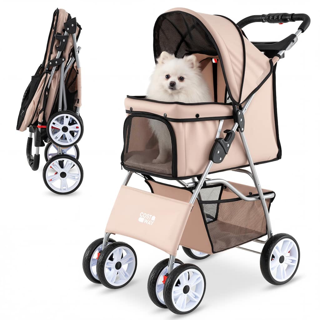 Gymax 4-Wheel Pet Stroller for Dogs Cats up to 33 LBS Foldable w/