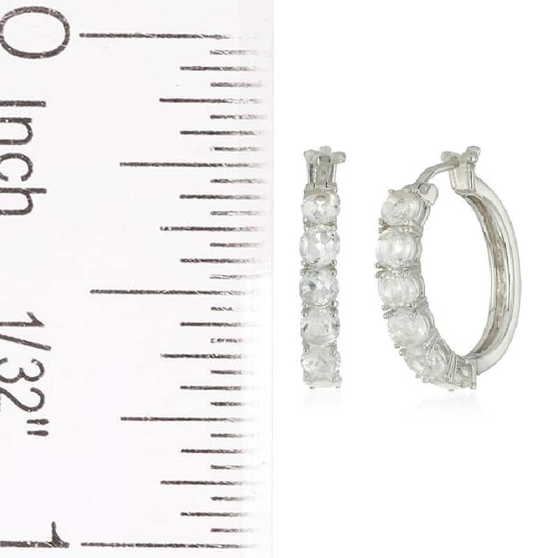 925 Sterling Silver White Topaz Hoop Earrings