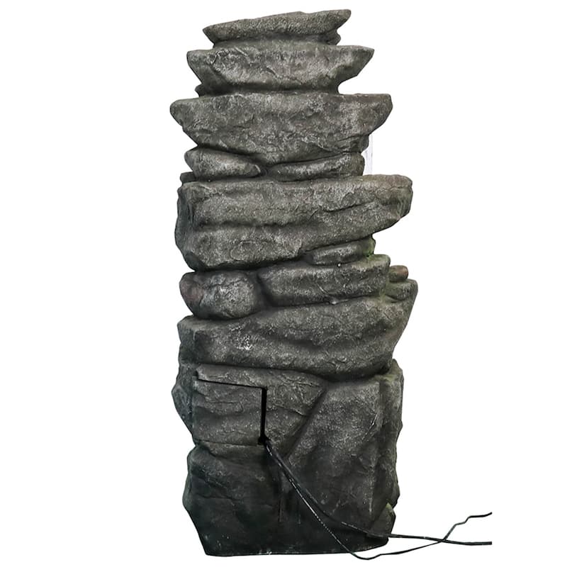 40.6-inch High Rock Falls Outdoor Garden Water Fountain w/LED Lights