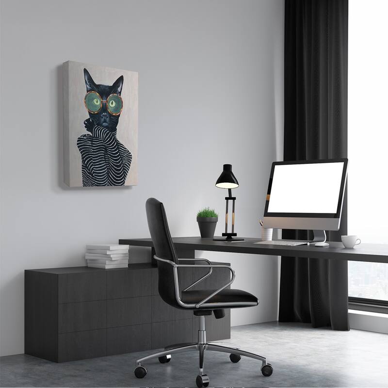 Stupell Fashion Feline Striped Shirt And Round Glasses Cat Canvas Wall Art, 11x14, Proudly Made in USA - Multi-Color