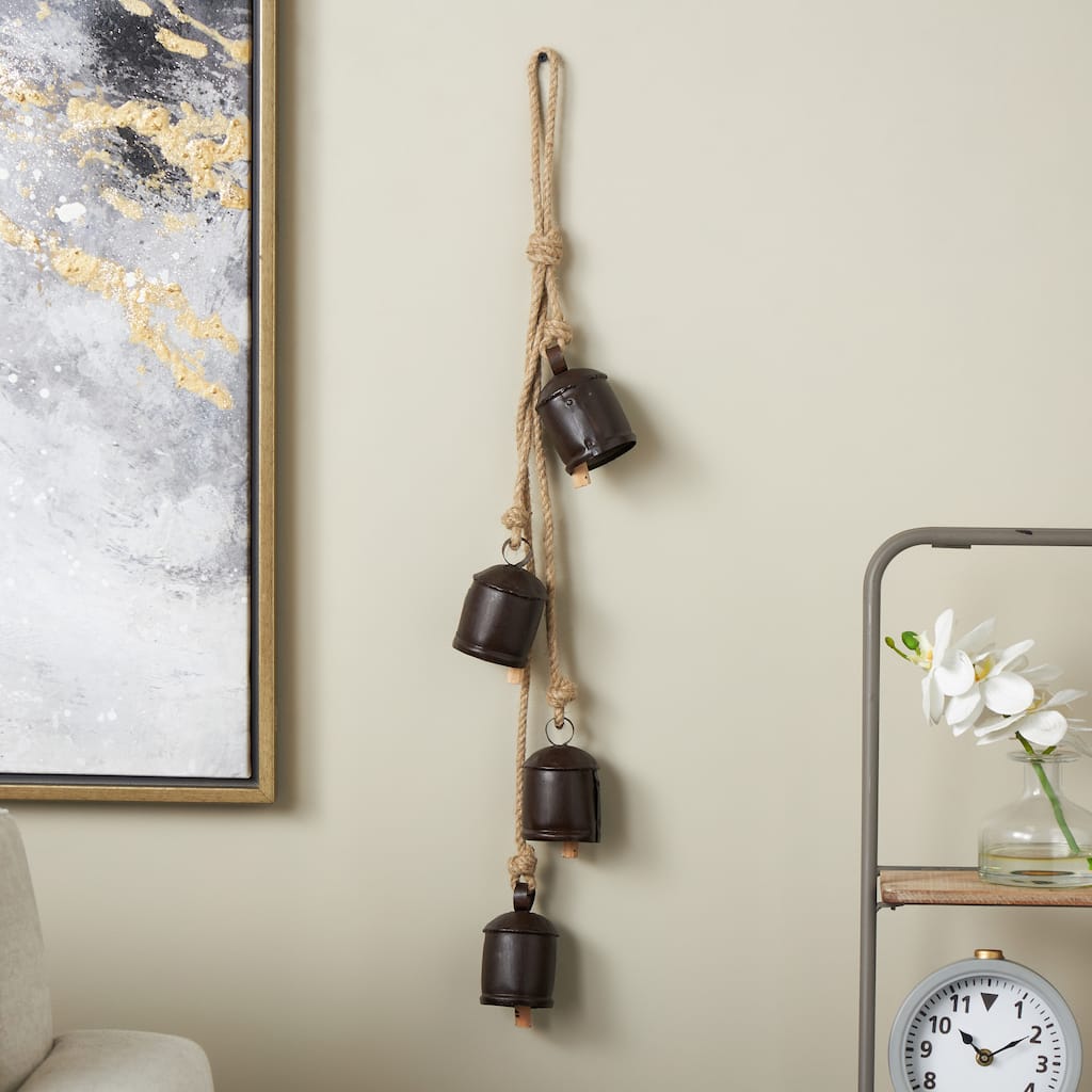 Black or White Metal Cluster Indoor Outdoor Decorative Bells with Jute Hanging Rope