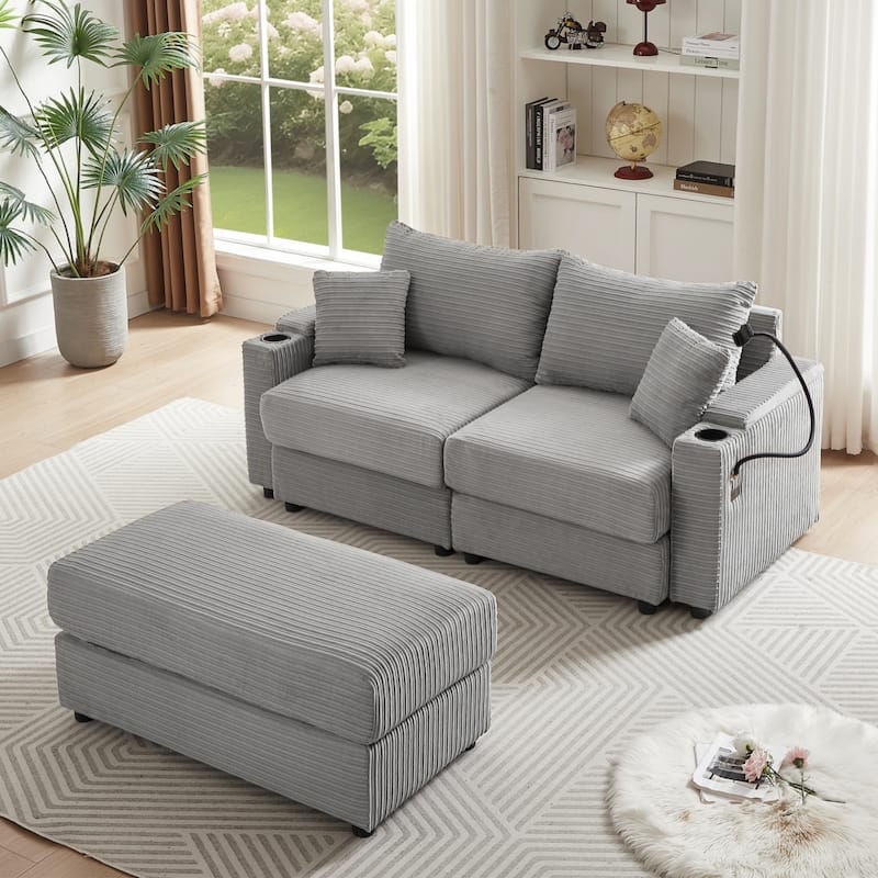 Modern Upholstered Sofa with A Movable Ottoman