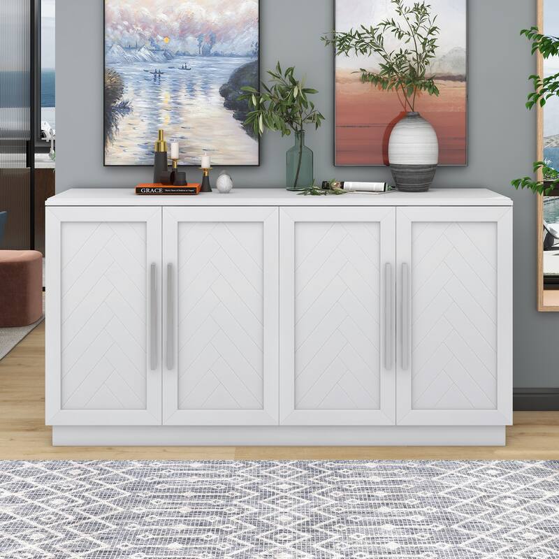 Sideboard Buffet Cabinet with Storage, with Adjustable Shelves and Silver Handles Sideboard Cabinet for Kitchen, Living Room