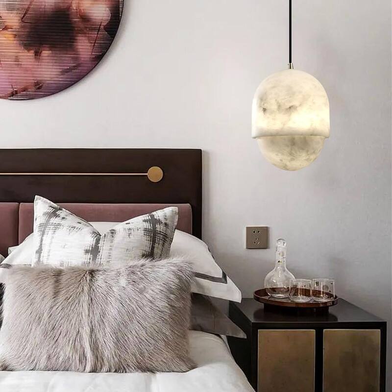 KAYLA Modern Indoor Pendant Lights Kitchen Island, Alabaster Single Pendant Hanging Light Fixture, Height Adjustable