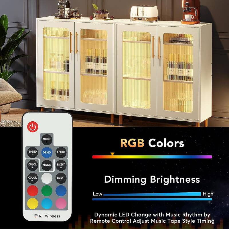 Buffet Cabinet with Storage, Modern Accent Cabinet with Acrylic Doors and LED Light - N/A