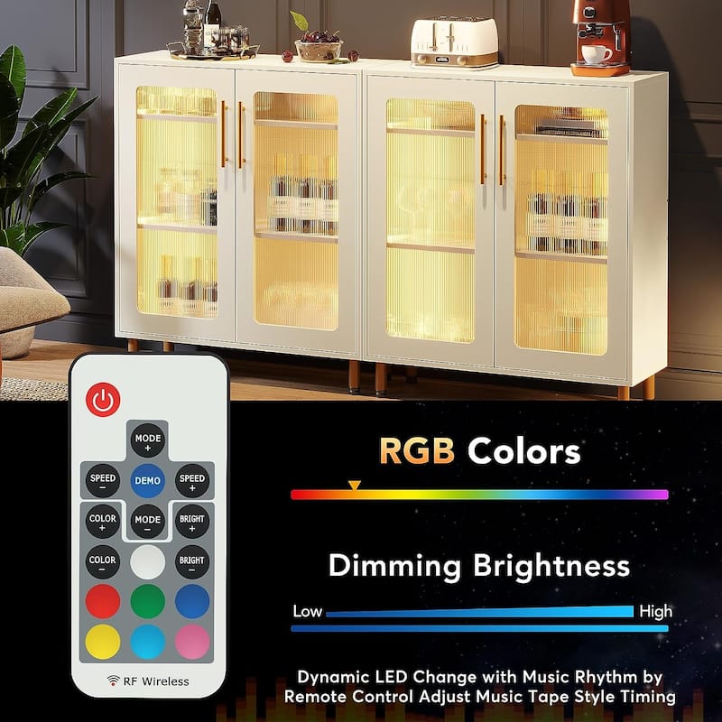 Buffet Sideboard Storage Cabinet with Acrylic Doors and LED Light - N/A