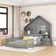 preview thumbnail 38 of 47, Wood Montessori Floor House Bed with Window & Bedside Drawers, Kids Platform Bed with Shelves & a Set of Sockets and USB Port Gray - Full
