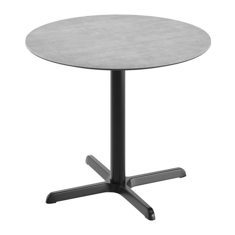 Commercial HPL Tabletop with Table Height Crisscross Base - 36"W x 36"D x 29.5"H - Gray Faux Concrete/Black Base