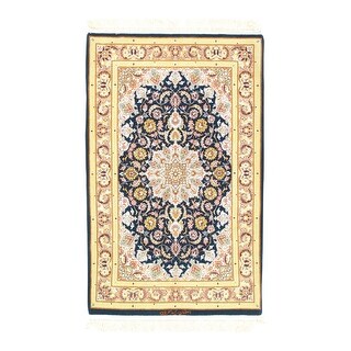 Canvello Isfahan Silk Navy Blue And Gold Rugs - 3' X 4' - Navy Blue - Gold - 4'3'' x 2'8'' - Bed ...