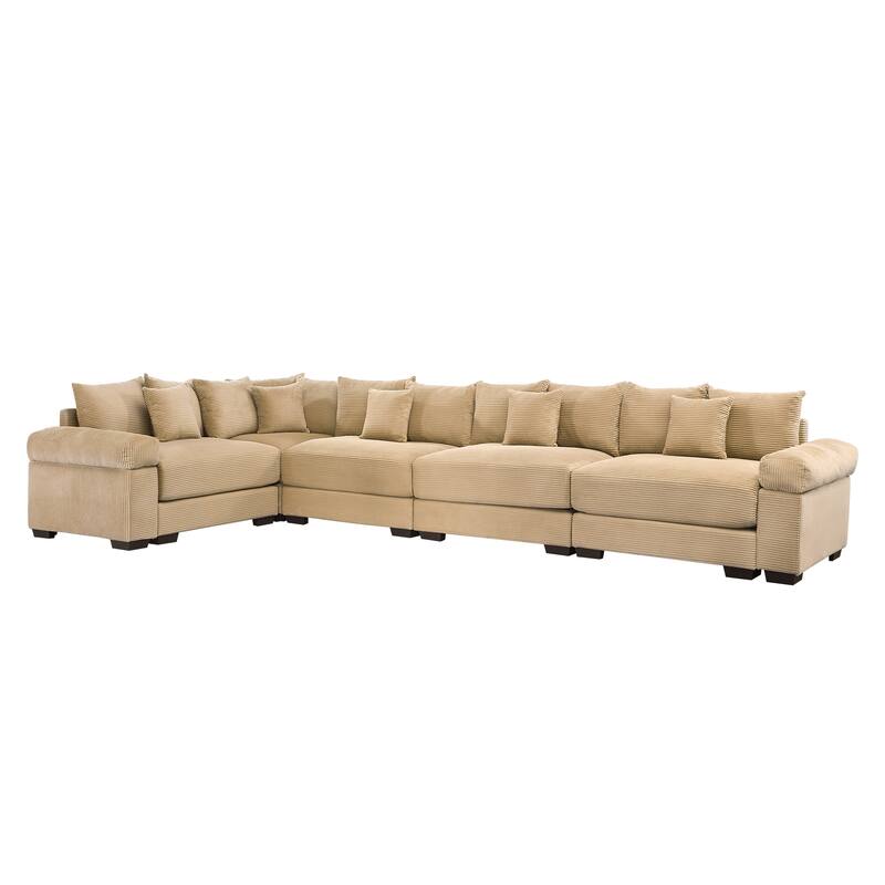 GDFStudio - Corduroy L-Shaped 5-Seater 154.6" Cloud Modular Sectional Couch