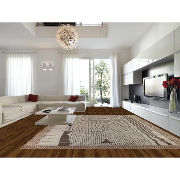 Striped Moroccan Oriental Large Area Rug Hand-Knotted Wool Carpet - 12'0"x 15'8"