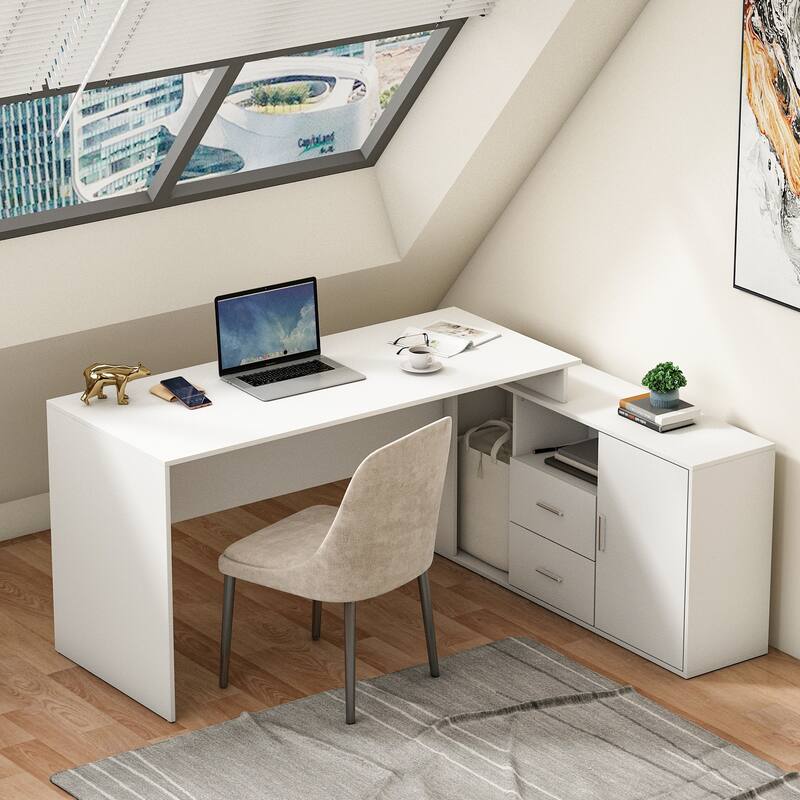 FUFU&GAGA Computer Desk Writing Table Workstation Reversible Cabinet