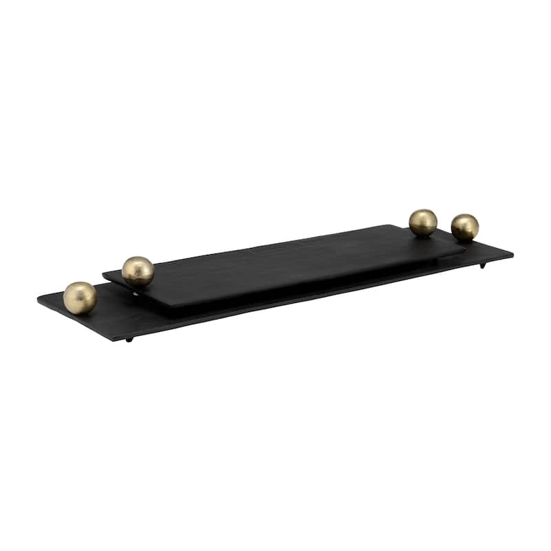 Sagebrook Home Modern Glam Metal Set Of 2 Large Flat Tray With Gold Knob Handles, - 24.0" x 7.0" x 2.0" - 24.0" x 7.0" x 2.0" - Multi
