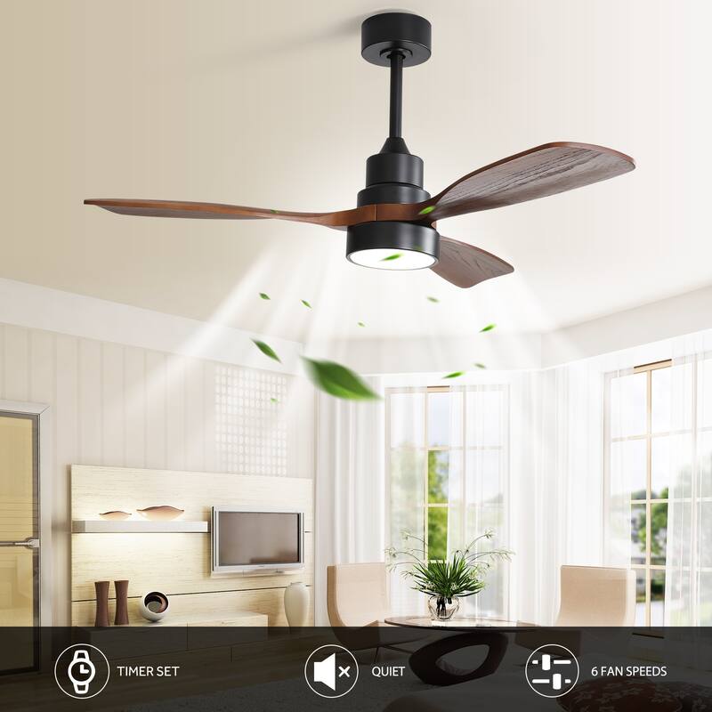 48 Inch Smart Wood Ceiling Fan with Light and Remote/App Control, Integrated LED Included
