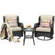 OVIOS 3-piece Rattan Wicker Rocking Swivel Chair Set