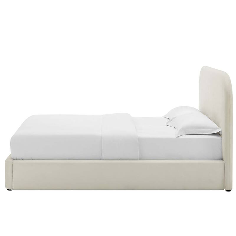 Hillsway Modern Curved Headboard Off-white Velvet Upholstered Full Size Platform Bed
