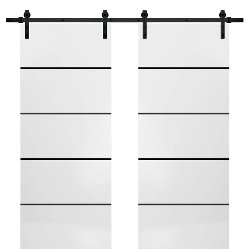 Sturdy Double Barn Door 36 x 80 with Planum 0015 White Silk with 13FT - 56" x 80" ( 2* 28x80)