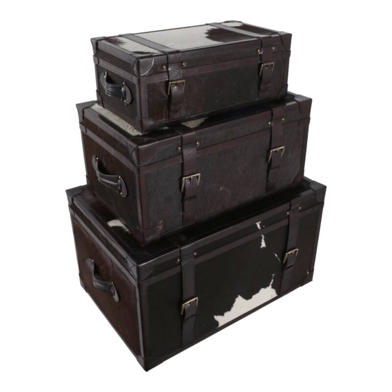 Storage Trunks with Buckle Detail - Set of 3 - 17", 15", 11" Multi - 27.0"