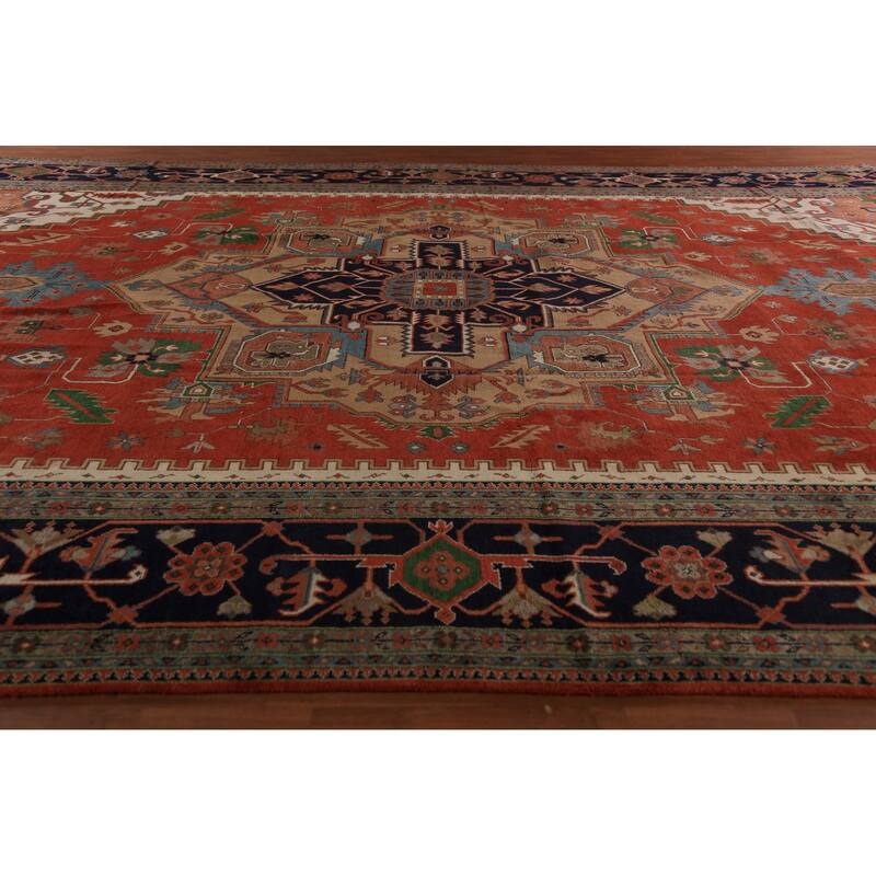 Orange Medallion Heriz Serapi Oriental Large Rug Handmade Wool Carpet - 16'4"x 24'6"