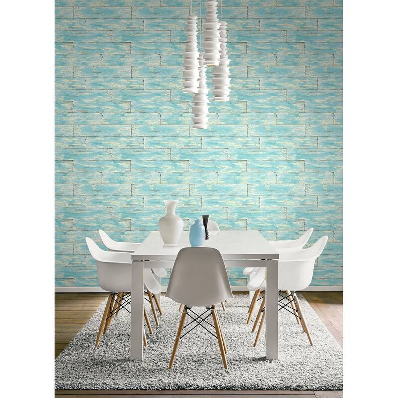 Kenneth James Shipwreck Aquamarine Wood Wallpaper - 20.5in x 396in x 0.025in