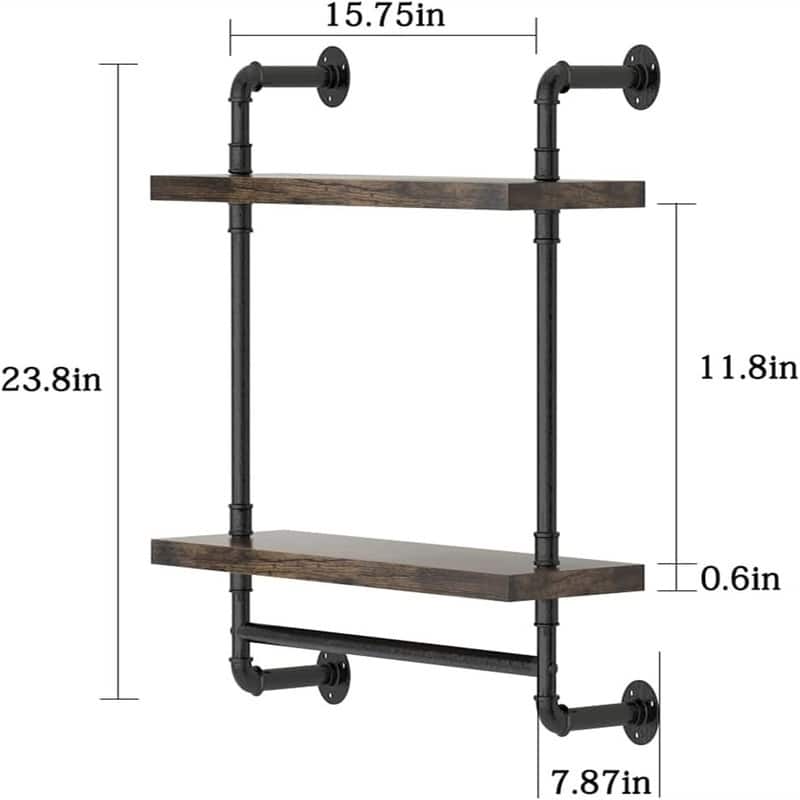 Industrial Pipe Floating Bathroom Shelves Wall Mounted - 7.8"D x 15.7"W x 25.6"H