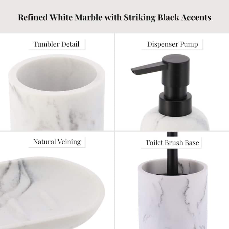 4-Piece Marble Bathroom Accessory Set - 10"L x 10"W x 10"H