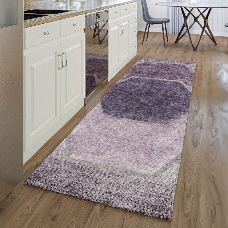 Premium Washable Super Soft Modern Hexy Mayfield Rug - Eggplant - 2' 3" x 7' 6" - Runner
