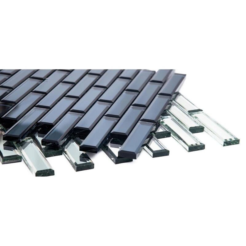 The Tile Life Beveled Brick 1x4 Silver Glass Backsplash Wall Tile