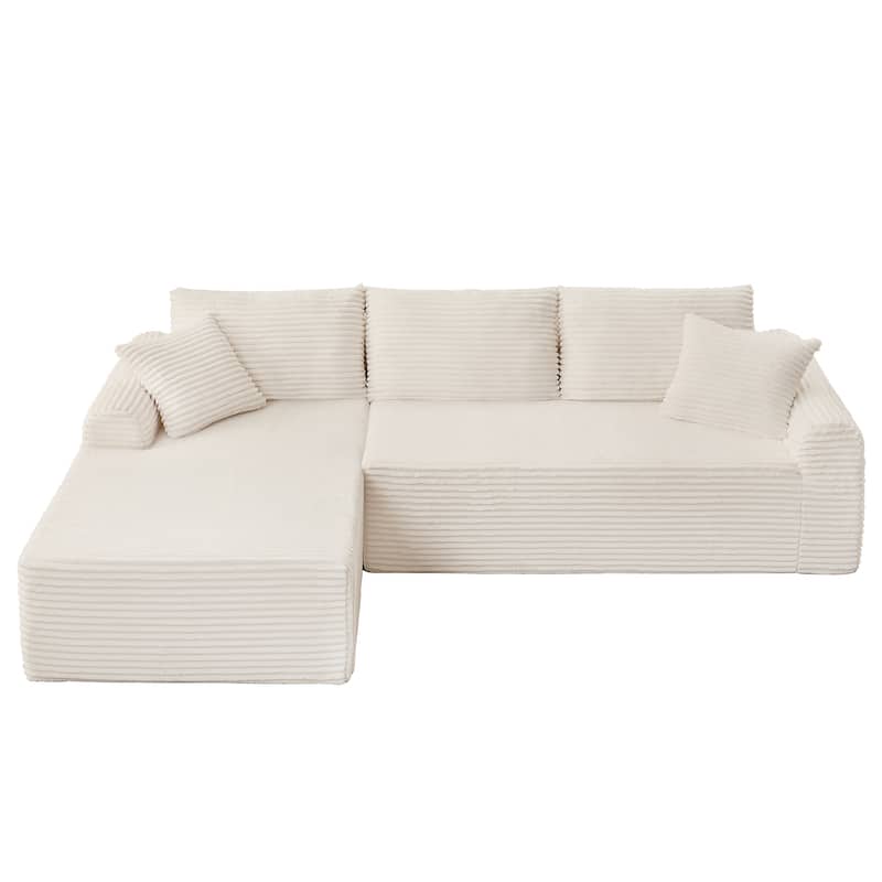 Modular Cloud Sectional Couch with Chaise, Corduroy Upholstered Boneless Sofa, Full-Compression Sofa with 2 Throw Pillows