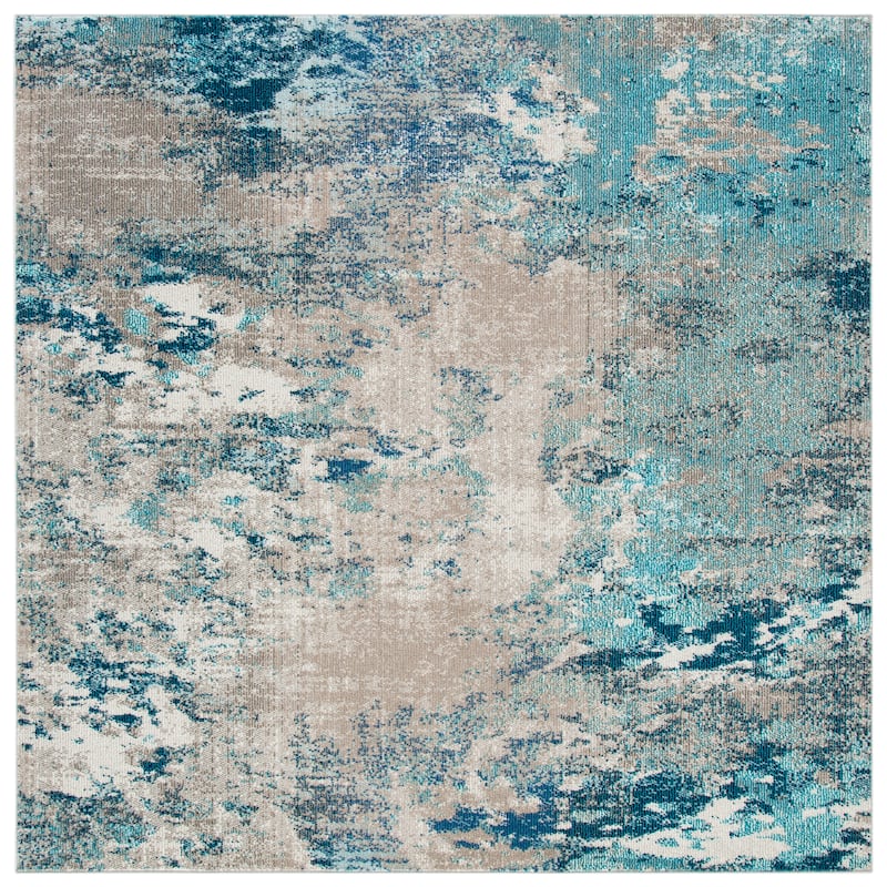 SAFAVIEH Madison Memnuna Modern Abstract Rug - 6'7" Square - Blue/Beige - Square