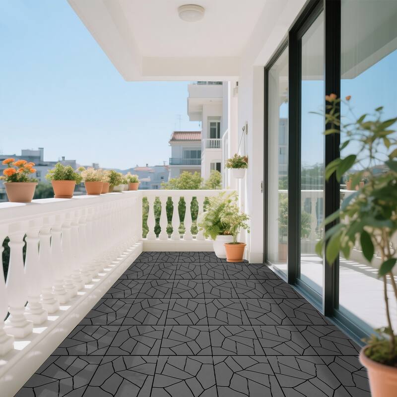 Stone Style 12" Patio Deck Tiles, DIY Module Interlocking Decking Tiles Floor Tile Outdoor and Indoor, 44pcs