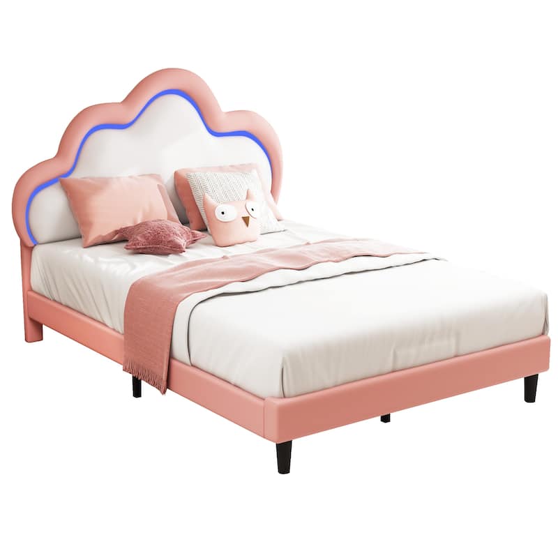 Moasis PU Adjustable Cloud Headboard Bed Frame Platform with LED