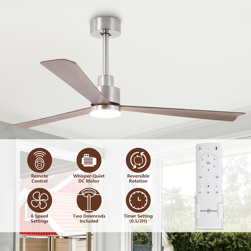52" Brushed Nickel ABS 3-Blade Dimmable Ceiling Fan with Light and Remote