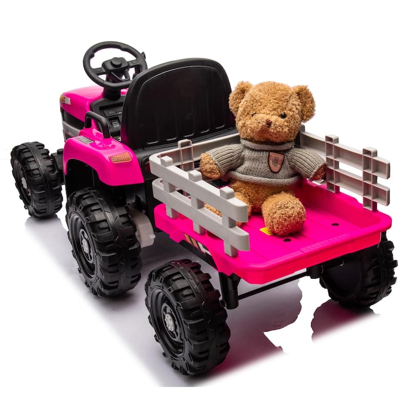 Ride on Tractor,Trailer,24VBattery Powered Electric Toy,200w*2motor 1.86-4.97MPH,Remote Control,3 speed adjustable,LED,safe belt