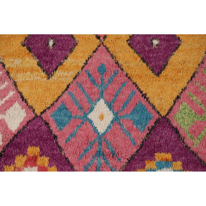 Colorful Trellis Moroccan Area Rug Handmade Geometric Wool Carpet - 7'7" x 11'0"