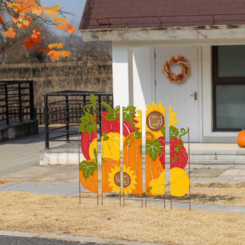 Glitzhome Fall Metal Pumpkin Patch Combo Yard Stake Highland Cow Wall Decor for Thanksgiving - Pumpkin Patch Combo