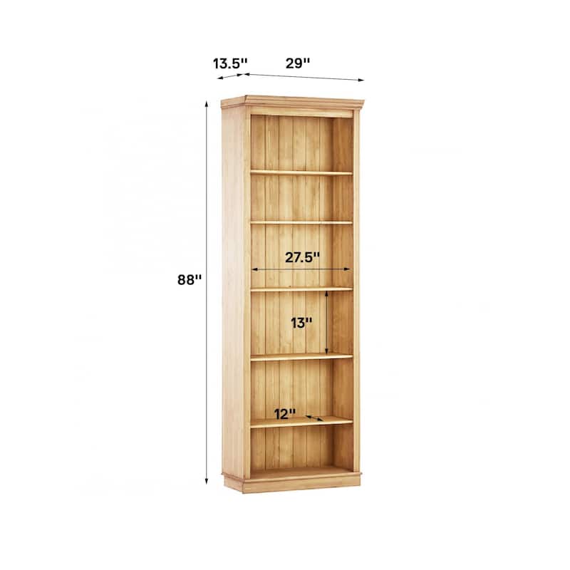Ren Home Anita Solid Wood Tall 6 Shelf Open Bookcase