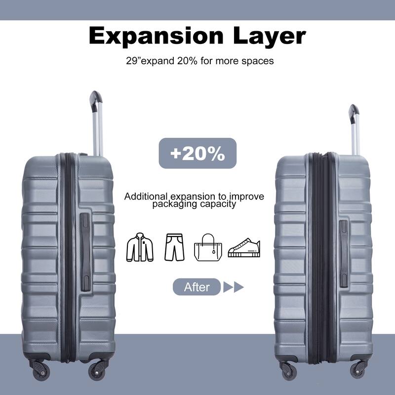 3 Piece PC Expandable Luggage Sets, Modern Lightweight Durable Suitcase with TSA Lock, Two Hooks and Spinner Wheels