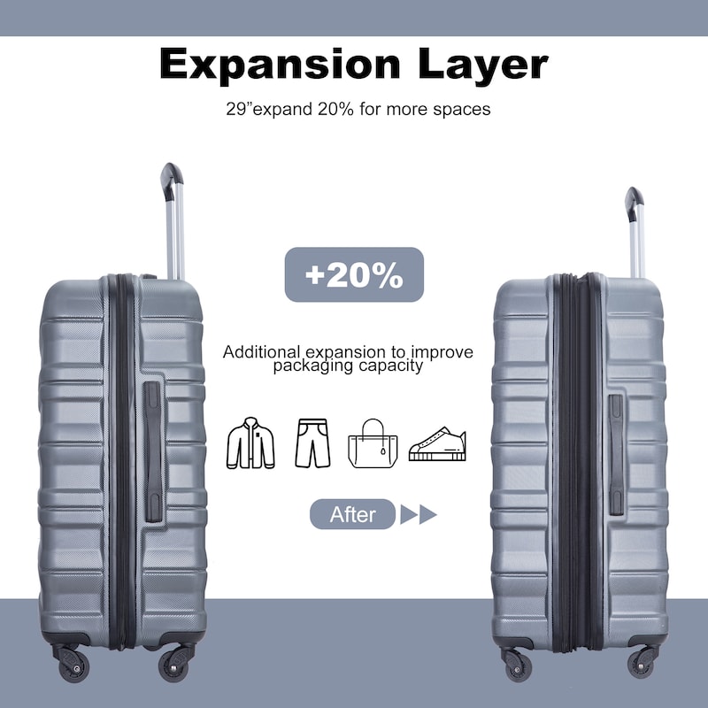 Expandable 3 Piece Luggage Sets PC Lightweight & Durable Suitcase with Two Hooks, Spinner Wheels, TSA Lock, (21/25/29)