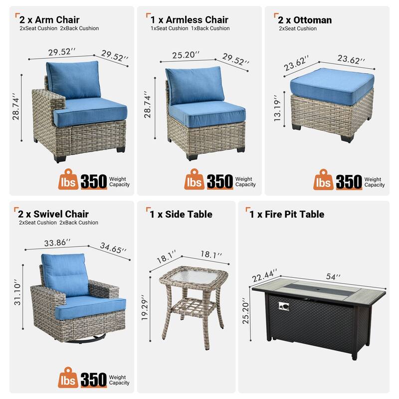 XIZZI 9-Piece Outdoor Patio Furniture Swivel Chair Set with Fire Pit