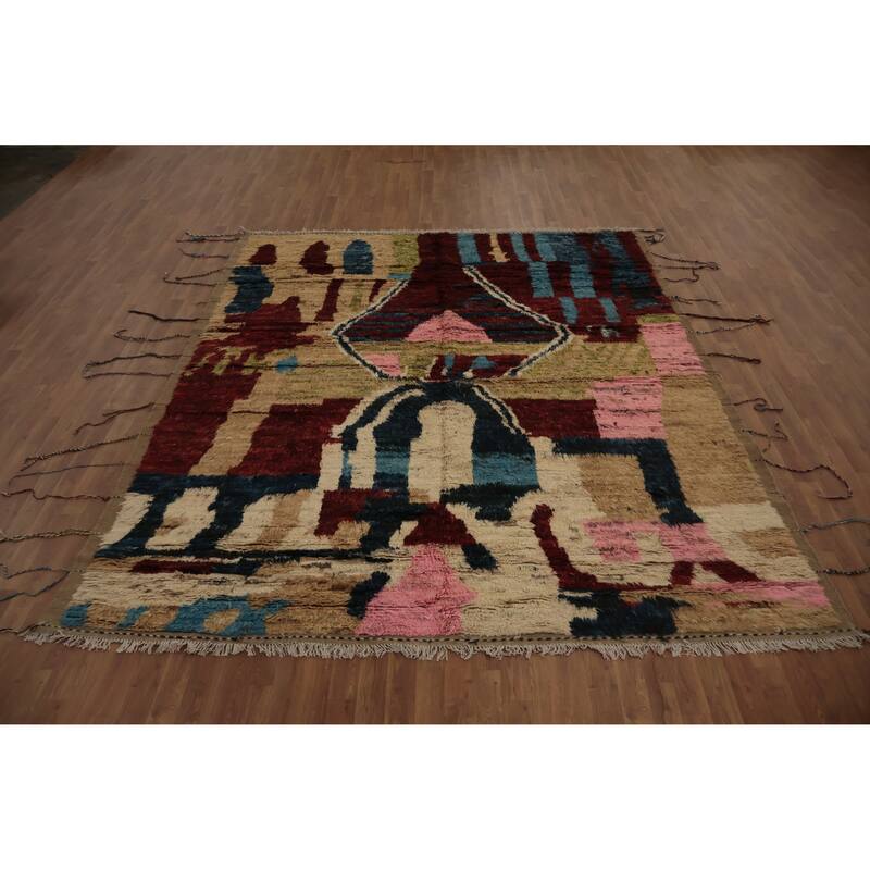 Hand Knotted Oriental 100% Wool Carpet Modern Tribal Multi-Colored Moroccan Area Rug - 10' 0'' X 8' 3''