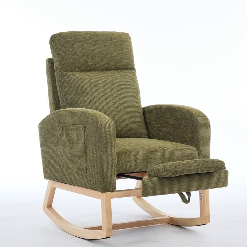 Modern Accent Rocking Chair Rocking Chair with Solid Wood Legs, Glider Rocker Side Living Room Lounge Arm Chair
