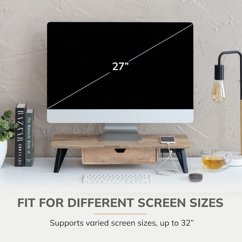 Jani Wood Monitor Stand Riser Desk - Ergonomic Design Stand, Desktop Organizer Table for Home, Office Workspace, Gaming Desk