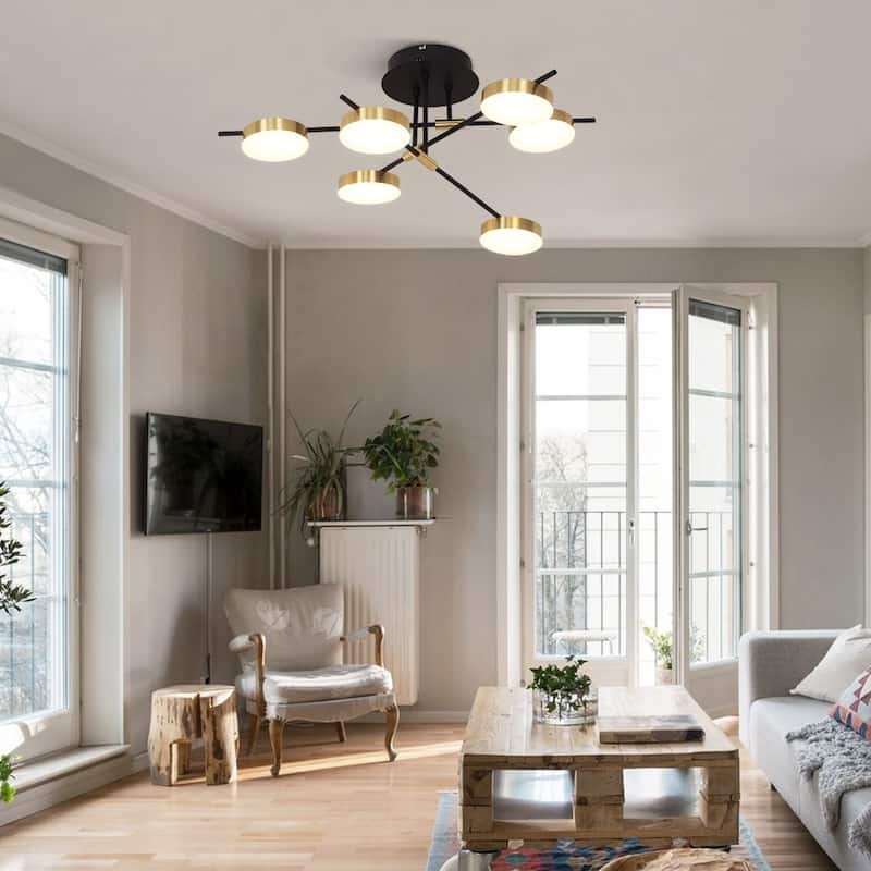 Modern Sputnik Brass Semi Flush Dimmable LED Ceiling Light